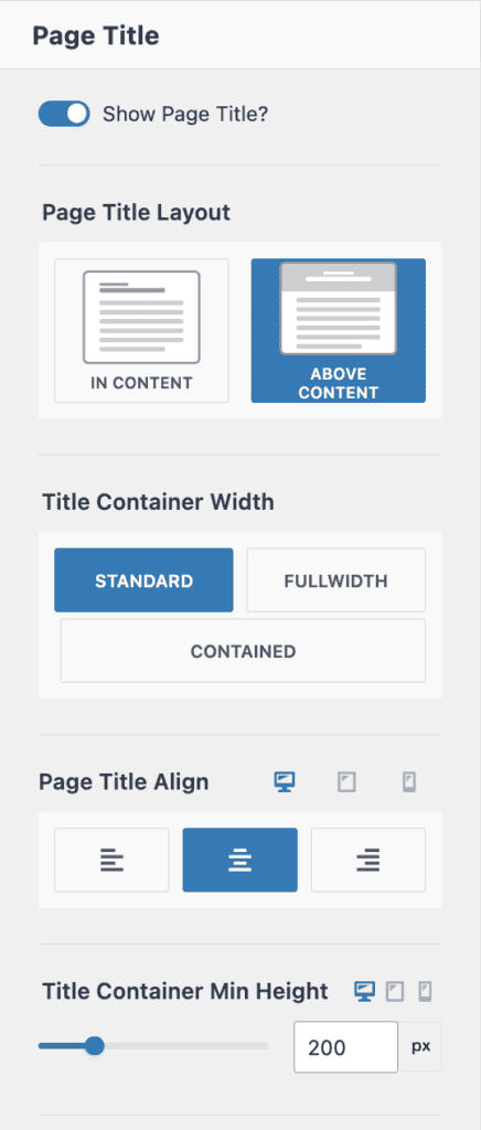 Kadence Page Layout - Page Title Settings